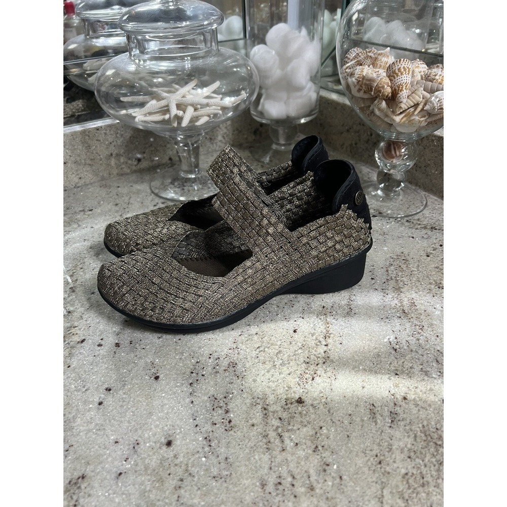 Bernie Mev Bronze Woven Mary Jane Wedge Shoes EU 38 US 7.5-8 Metallic Slip On